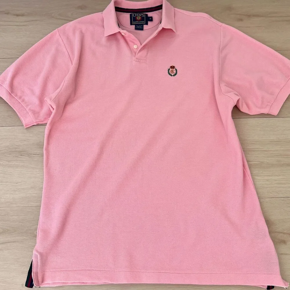 Vintage 90s Chaps Ralph Lauren 100% Cotton USA Made Pink Polo Shirt Size Medium - Picture 2 of 15